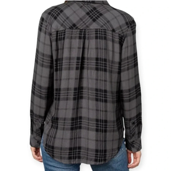 Rails Hunter Plaid Rayon Flannel Button Up in Charcoal Jet Grey Black XS - Picture 3 of 16